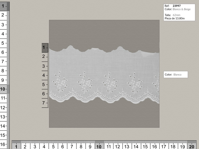 Tira bordada, Blanco y beige, Familia 23999, Ref 23997