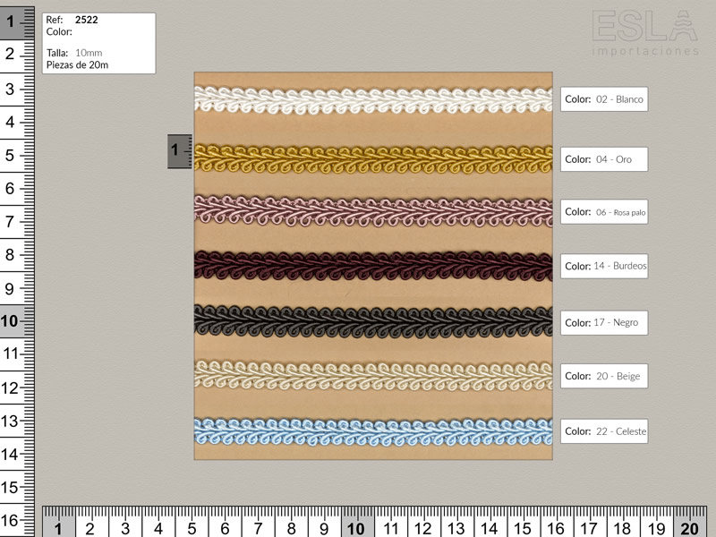 Galón agreman, 14 colores, Ref 2522