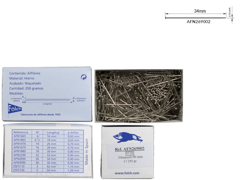 Alfiler hierro, nº26, Caja 250gr, Jabali, Ref 269002