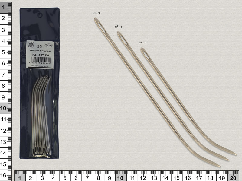 Aguja enfardar, nº-5, nº-6, nº-7, blister con 10 agujas, ref 220