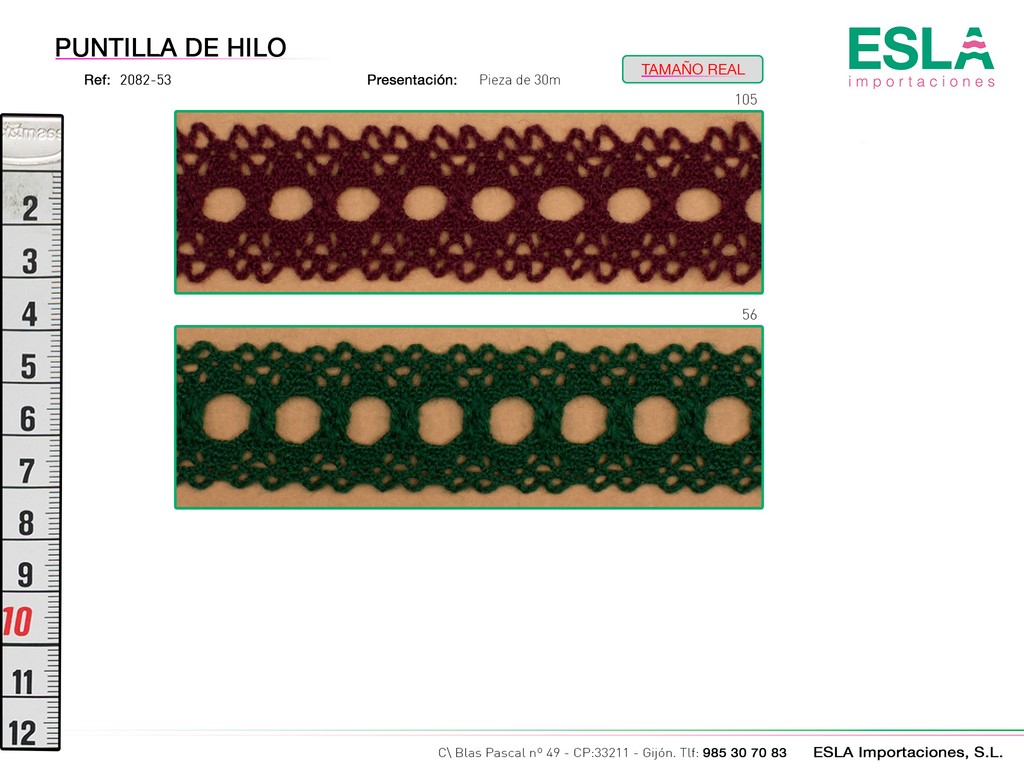 Puntilla de hilo de 30mm disponible en 5 colores.