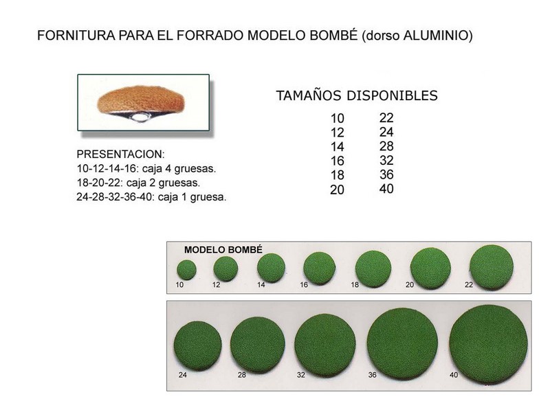 Fornitura forrado modelo bombé dorso aluminio