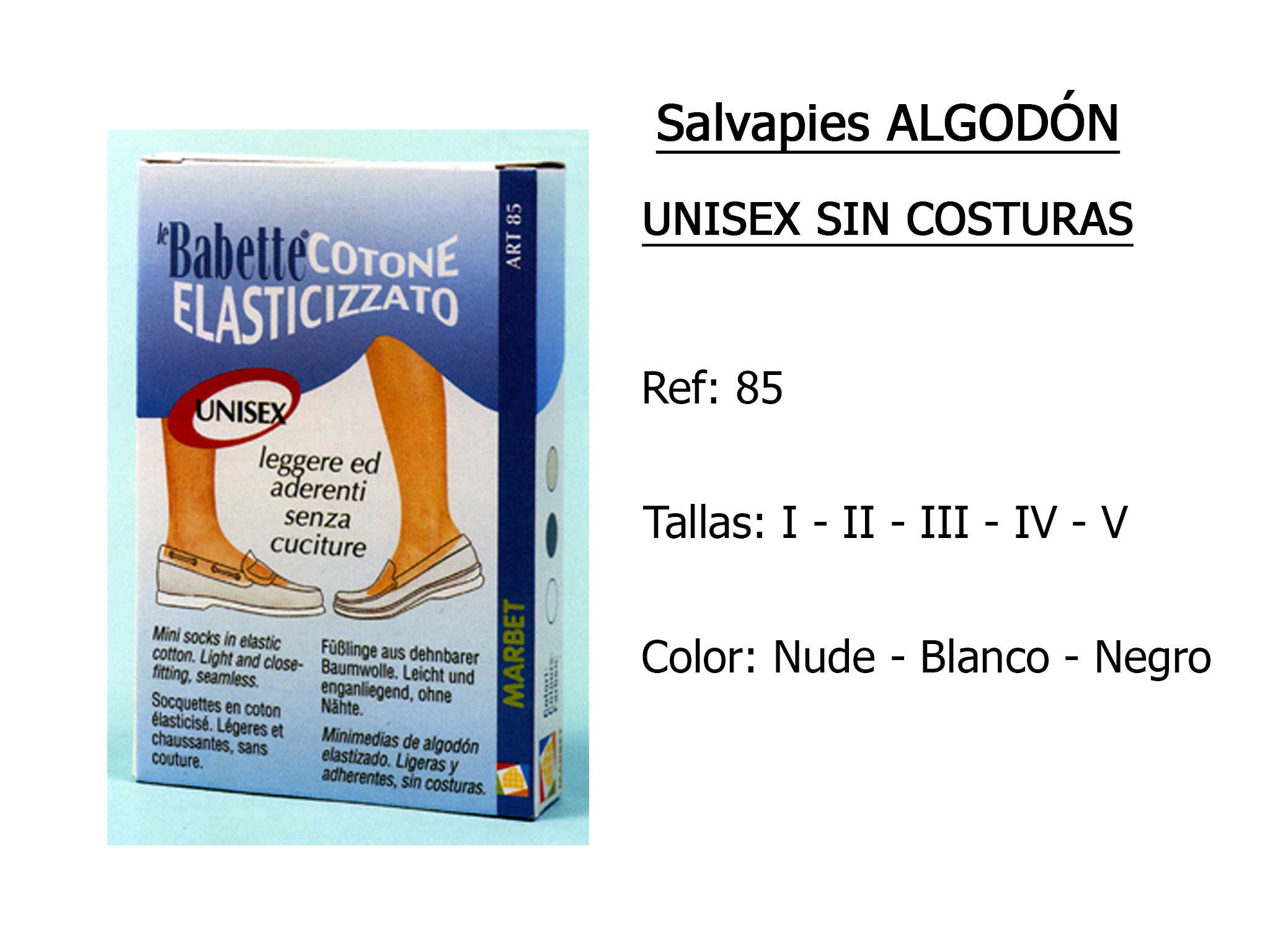 SALVAPIES algodon unisex sin costuras 85