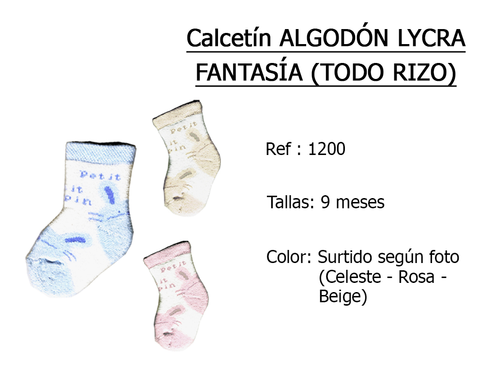 CALCETIN algodon lycra fantasia todo rizo 1200