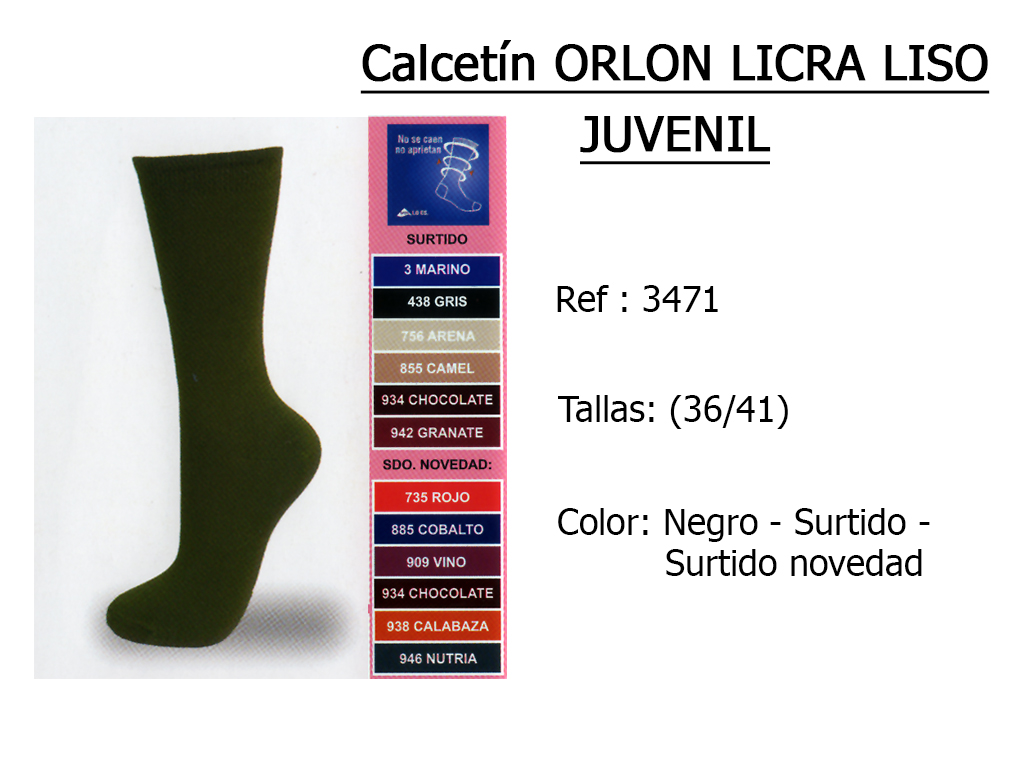 CALCETIN orlon lycra juvenil liso 3471