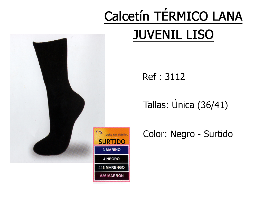 CALCETIN termico lana juvenil liso 3112