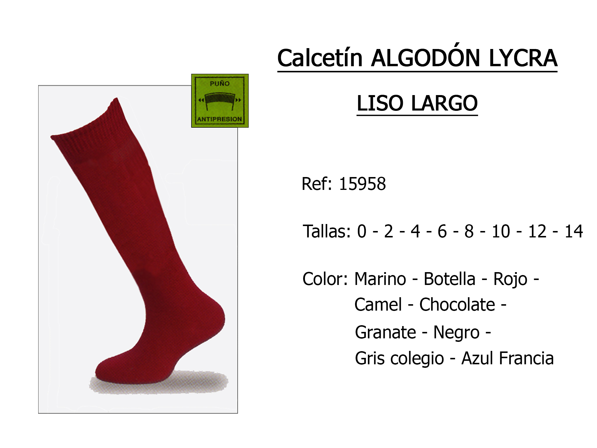 CALCETIN algodon lycra liso largo 15958