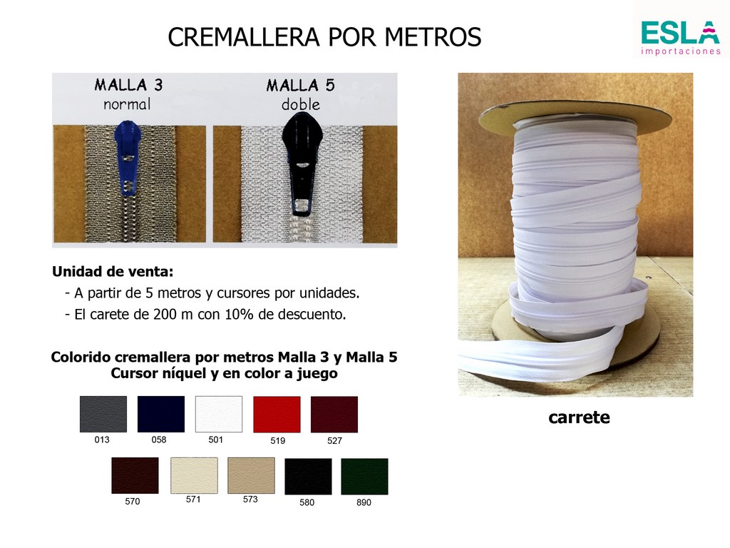 Cremallera por metros malla 3 y malla 5