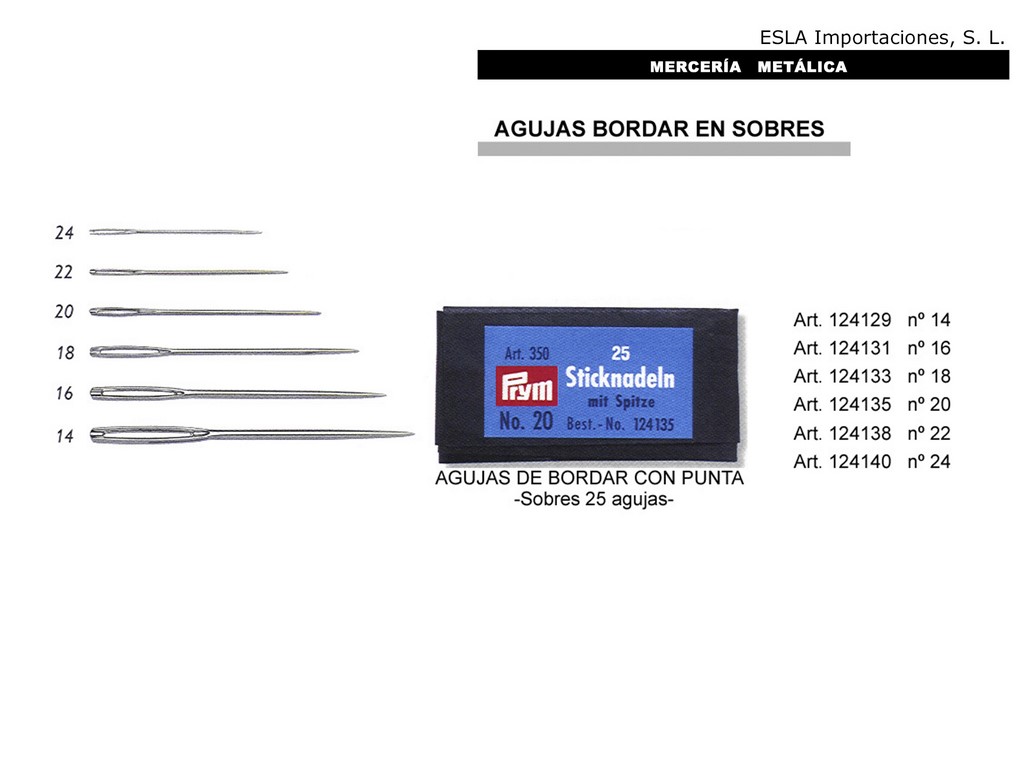 Agujas bordar CON PUNTA 124129...