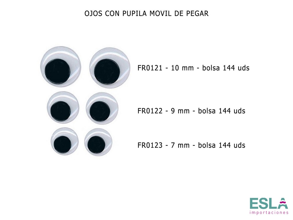 OJOS CON PUPILA MOVIL PARA PEGAR FR0121 - FR0122 - FR0123