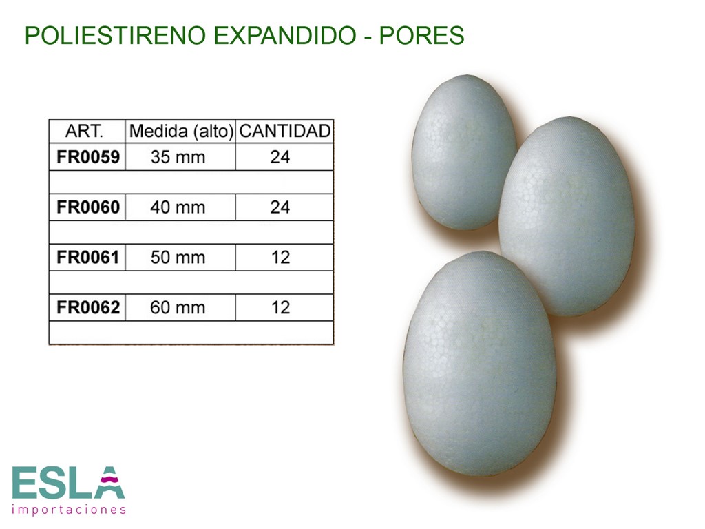 HUEVOS POLIESTIRENO EXPANDIDO PORES