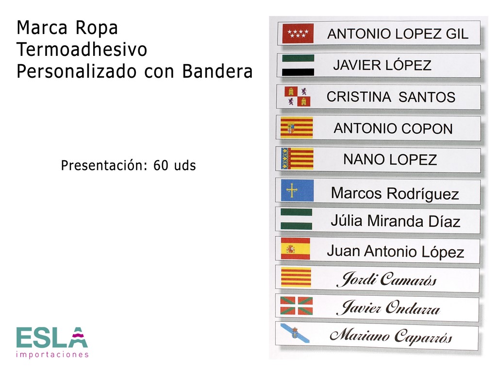 ETIQUETAS PERSONALIZADAS TERMOADHESIVAS CON BANDERA