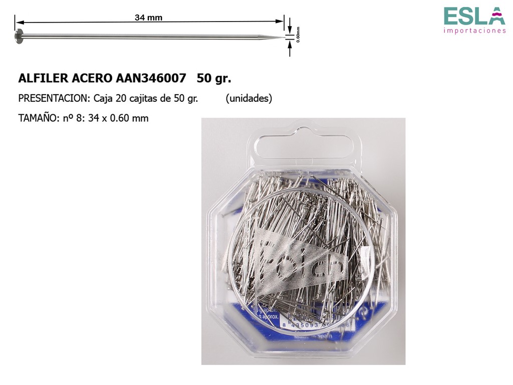 Alfileres de costura de acero 40 mm 50 grs mod. Jabalí » Hilos & Hilanderas