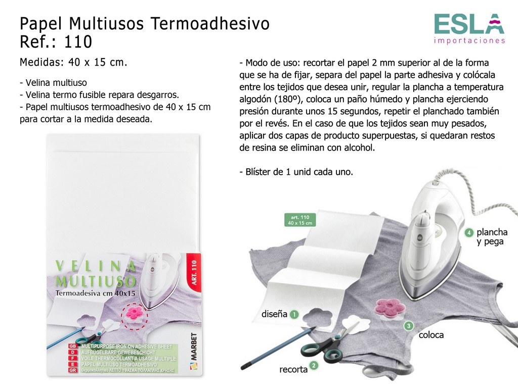 PAPEL MULTIUSOS TERMOADHESIVO VELINA 110