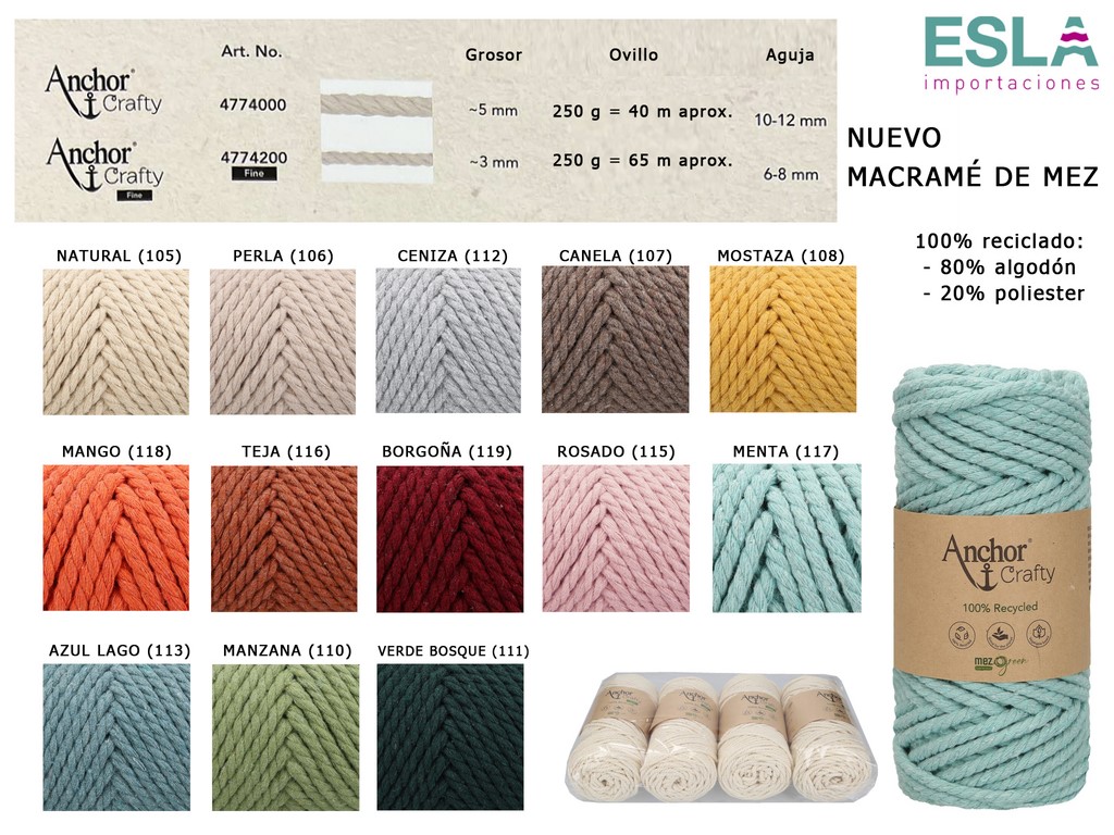 Esla Importaciones: Somos distribuidores de HILO MACRAMÉ ANCHOR CRAFT MEZ  4774000 - 4774200