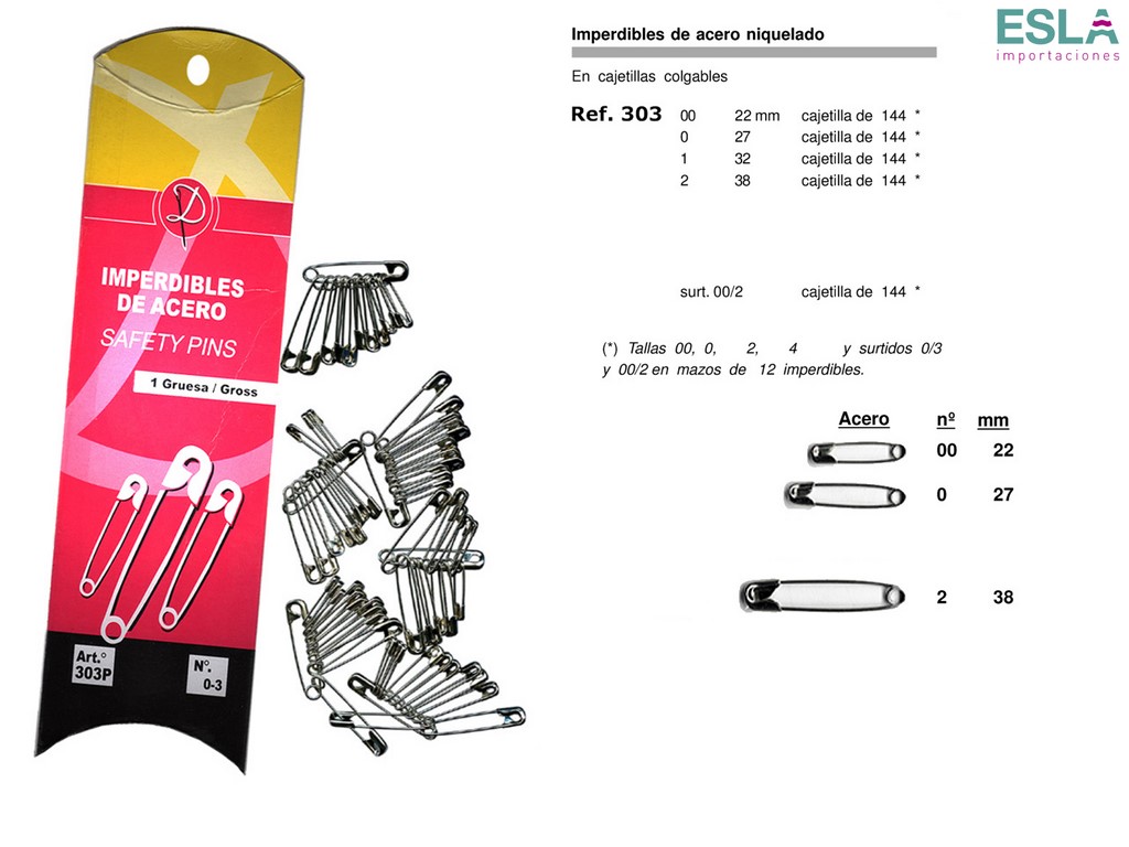 IMPERDIBLES ACERO NIQUELADO 303 DAMA