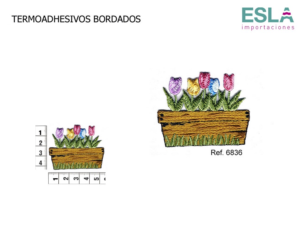 TERMOADHESIVO BORDADO TULIPANES MACETA 6836