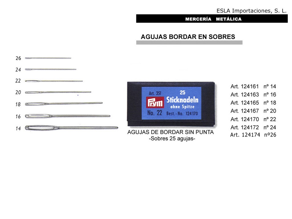 AGUJAS BORDAR SIN PUNTA PRYM 124161