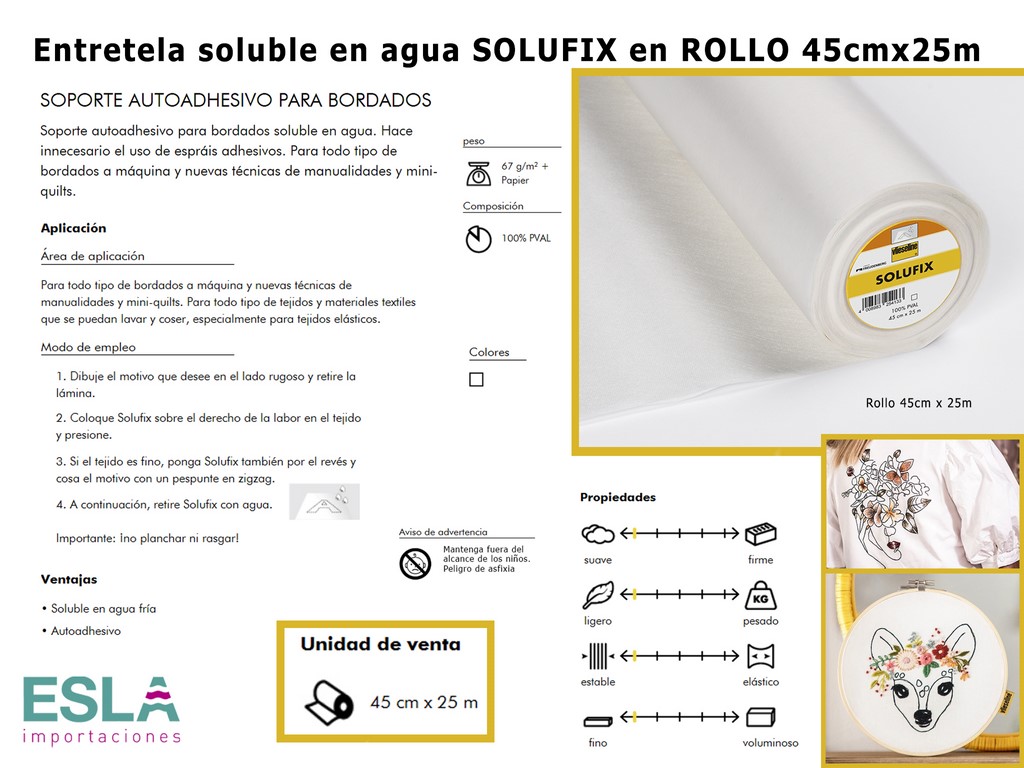 ENTRETELA SOLUFIX SOLUBLE AL AGUA EN ROLLO 25m