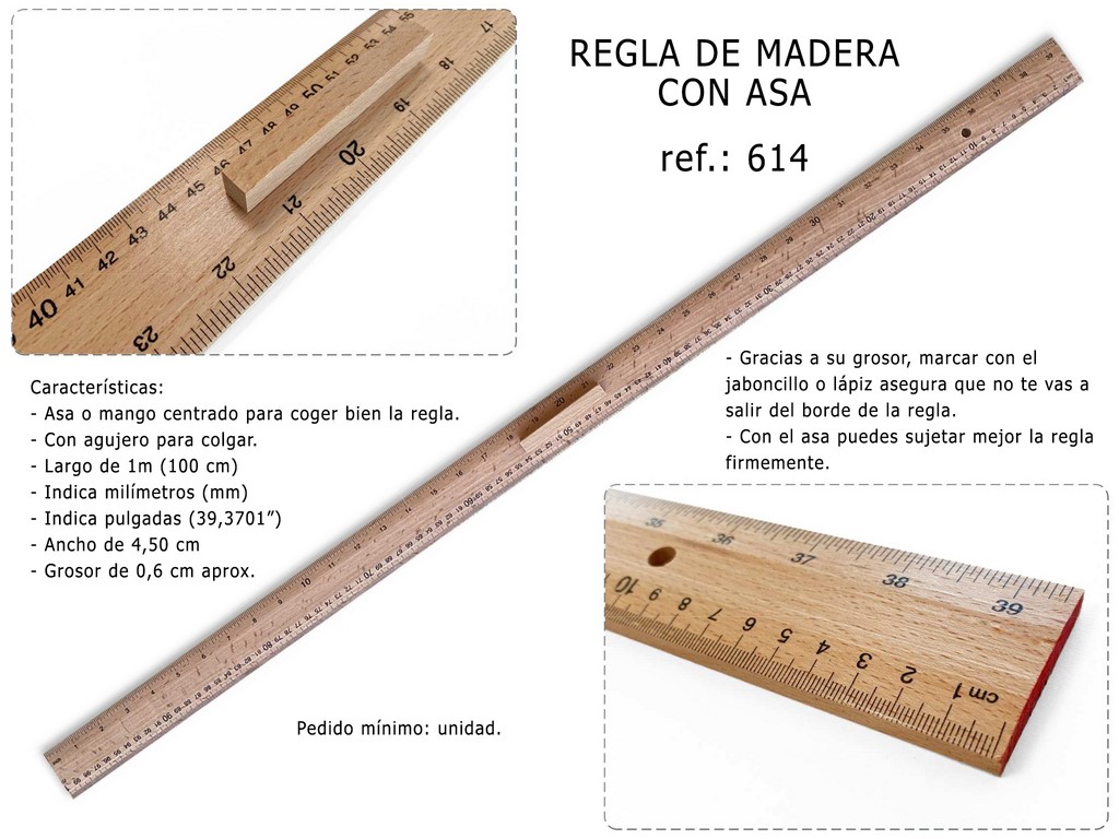 REGLA DE MADERA CON ASA 614