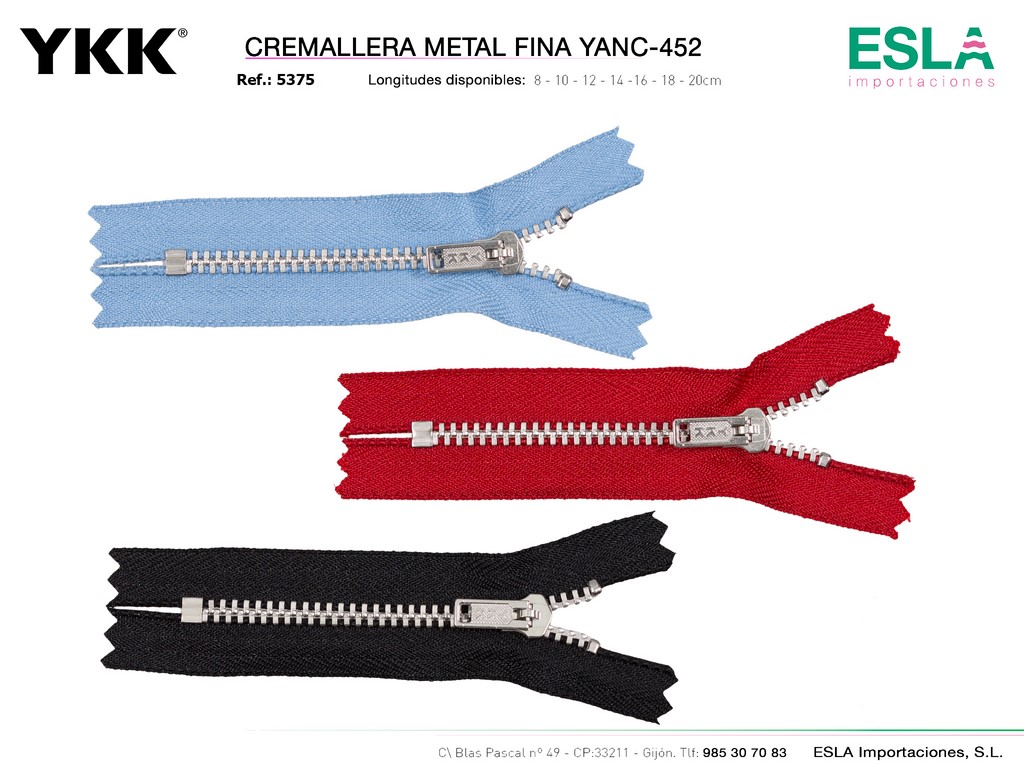CREMALLERA METAL PLATA FINA YANC-452 REF 5375-