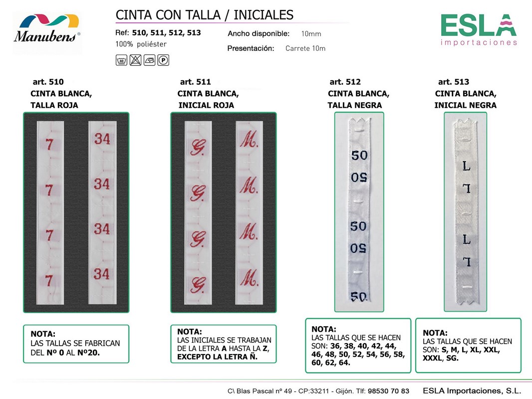 CINTA TALLAS - INICIALES