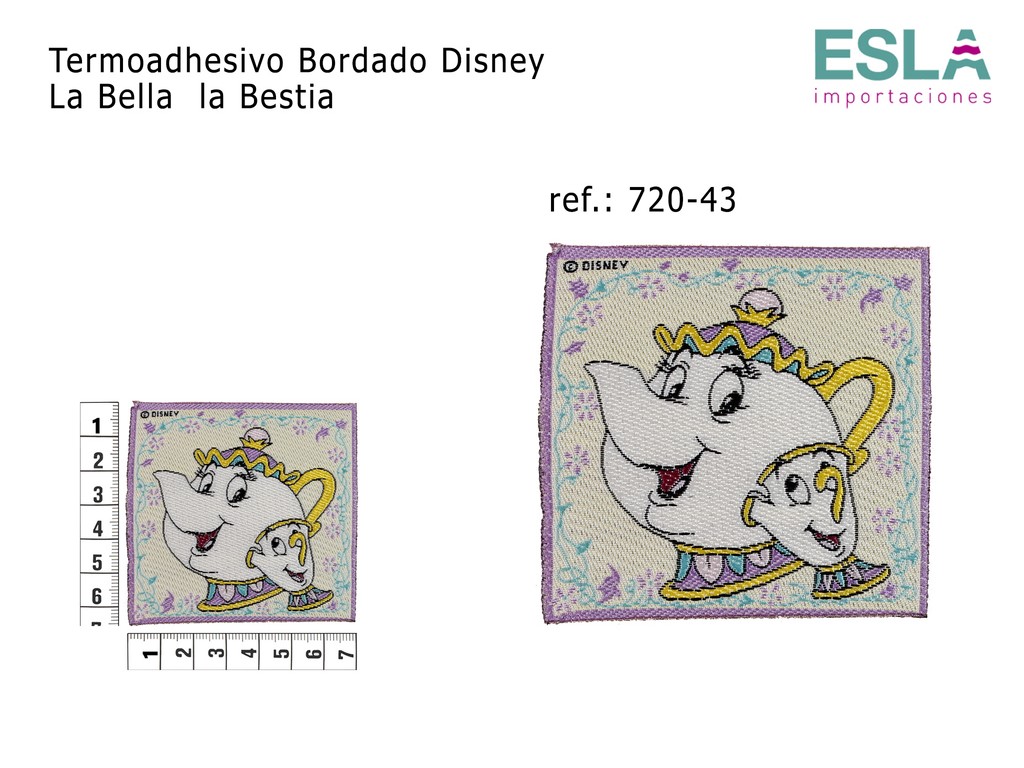 TERMOADHESIVO BORDADO DISNEY BELLA Y BESTIA 720-43 SEÑORA POTTS Y CHIP