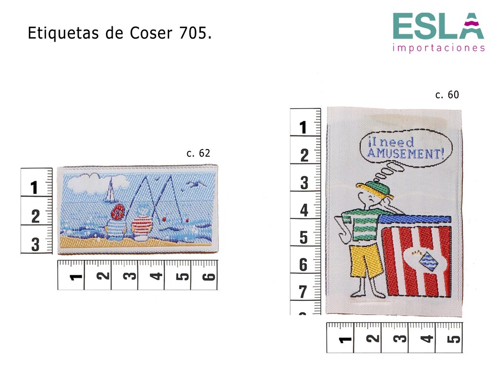ETIQUETAS DE COSER 705, COLORES 60 Y 62