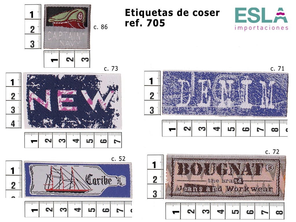 ETIQUETAS DE COSER 705 COLORES 52 , 71 , 72 73 , 86