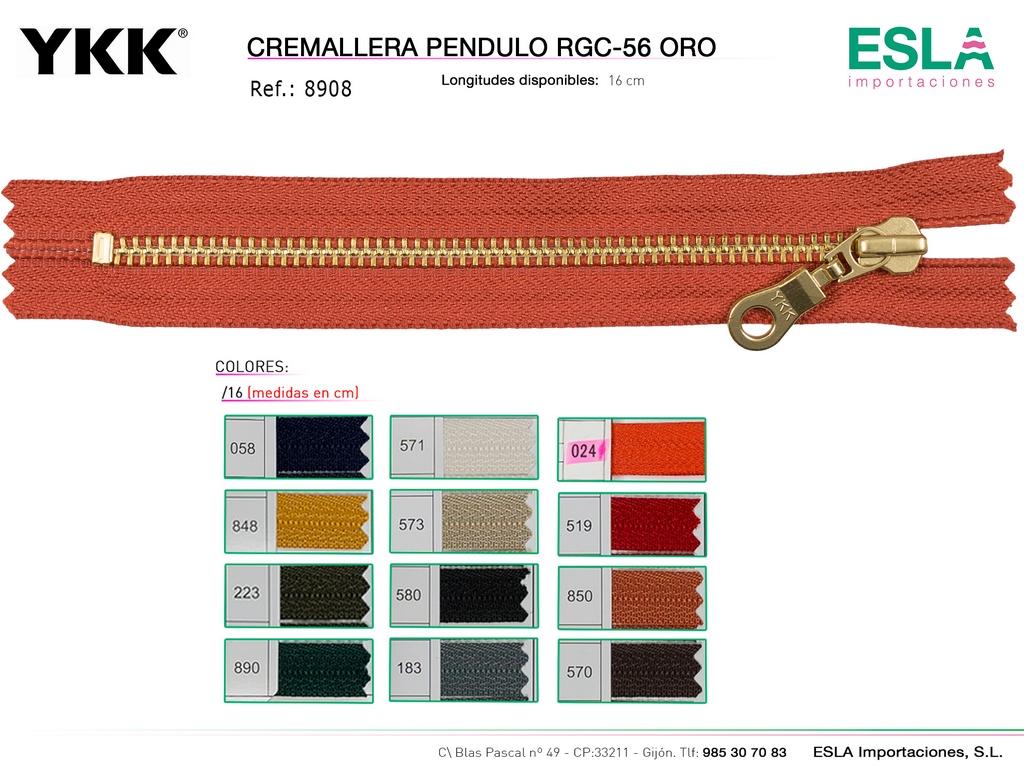 CREMALLERA METAL PENDULO ORO 8908